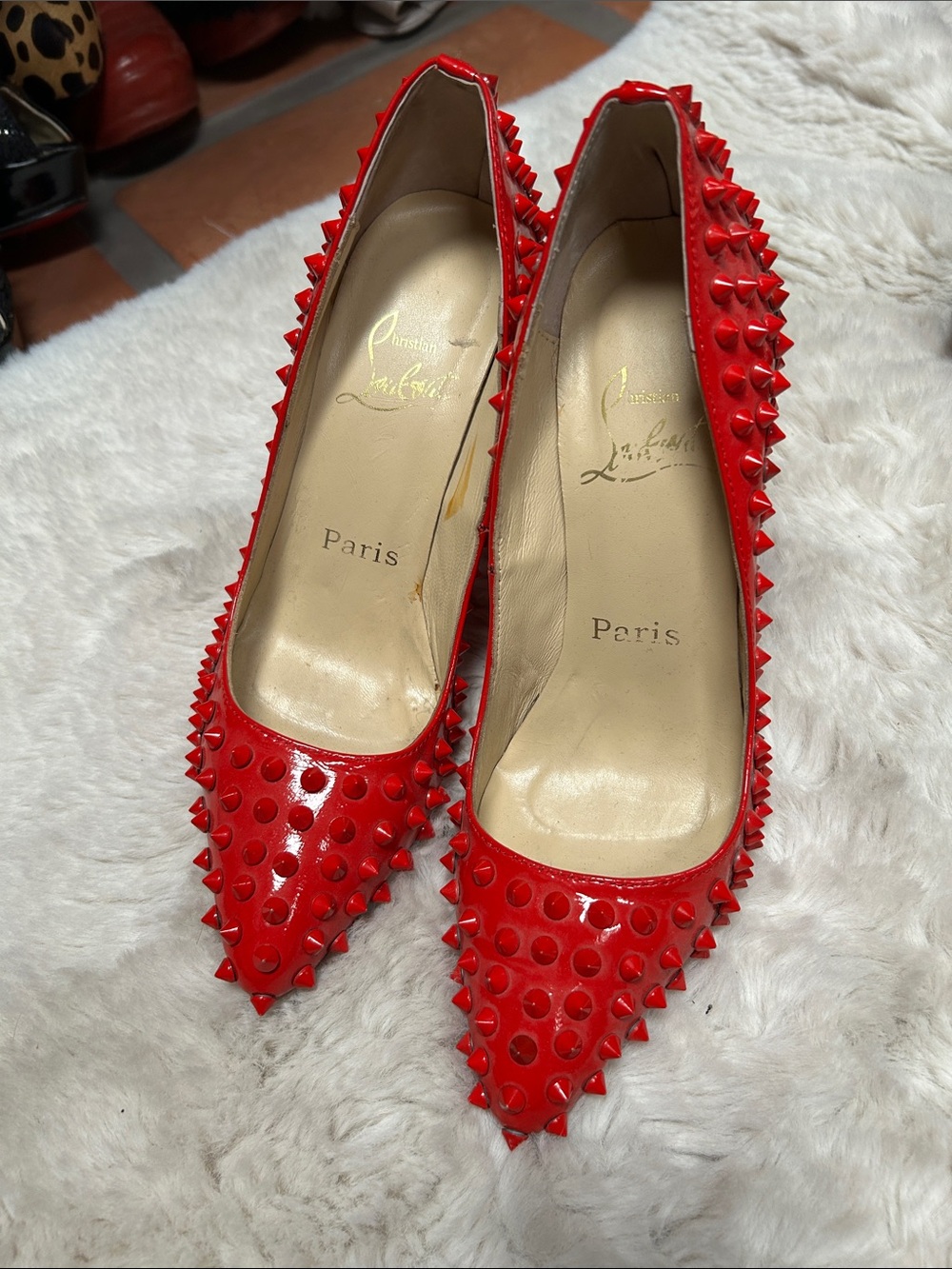 Christian Louboutin Red Patent Spike Pointed-Toe Pumps